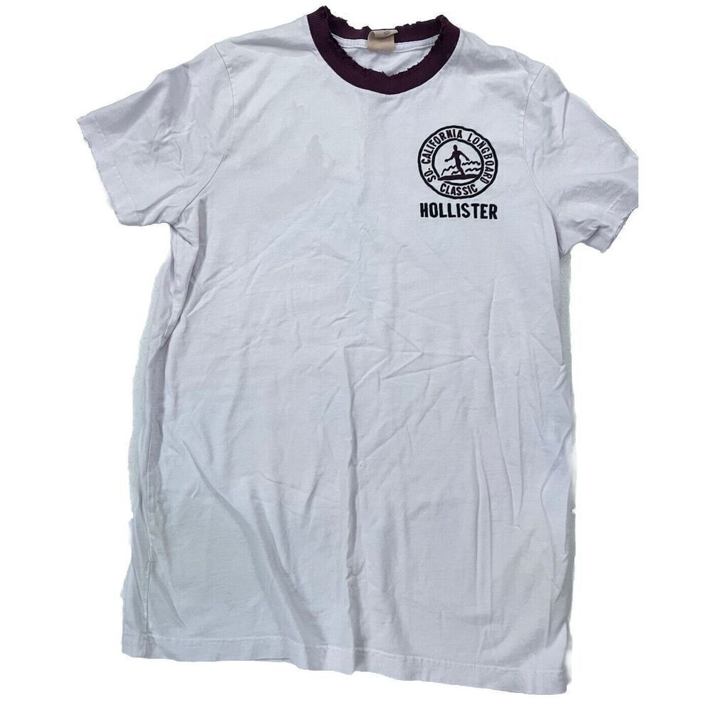 Vintage Hollister‎ Embroidered Muscle Fit T-shirt Distressed Grunge White Size M